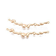 Brass Wavy Connector Charms, Nickel Free, Real 18K Gold Plated, 52x8.5x3mm, Hole: 1.2mm(KK-G436-11G)