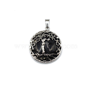 Natural Black Labradorite Pendants, Tree of Life Charms with Platinum Plated Alloy Findings, 31x27mm(FIND-PW0025-04O)