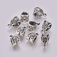 Charm Carrier Tibetan Style Hanger Links, Bail Beads, Antique Silver Color, about 7.5mm wide, 13.5mm long, hole: 1.5mm(EJ8942)