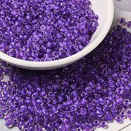 8/0 Transparent Glass Seed Beads, Inside Colours, Round Hole, Round, Blue Violet, 3~3.5x2mm, Hole: 1~1.2mm, about 450g/bag(SEED-F003-03B-09)
