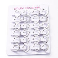 304 Stainless Steel Huggie Hoop Earrings, U Shape, Stainless Steel Color, 15x12.5x3mm, Pin: 1mm, 12pairs/card(EJEW-O099-02P)