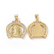 Brass Micro Pave Clear Cubic Zirconia Pendants, Arch with Virgin Mary, Golden, 21x20x3mm, Hole: 3.5x5mm(ZIRC-F135-23G)