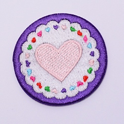 Computerized Embroidery Cloth Iron on/Sew on Patches, Costume Accessories, Appliques, Flat Round with Heart, Colorful, 49x1.5mm(DIY-TAC0007-89)