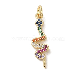 Brass Micro Pave Cubic Zirconia Pendant, Real 18K Gold Plated, Snake, 24x7x2mm, Hole: 3mm(KK-R162-034D-G)