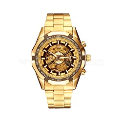 Alloy Watch Head Mechanical Watches, with Stainless Steel Watch Band, Golden, 220x20mm, Watch Head: 54x51x15mm, Watch Face: 35mm(WACH-L044-04G)