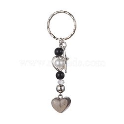 Resin Heart Charms Keychains, with Alloy Star and Iron Split Ring, Platinum, 8.6cm(KEYC-JKC00610-02)