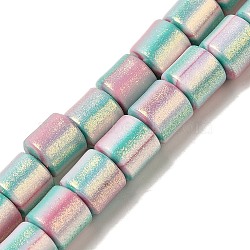 Polymer Clay Beads Strands, with Glitter Powder, Column, Medium Turquoise, 6~6.5x6.5~7mm, Hole: 1.2mm, about 63~65pcs/strand, 16.14~16.46''(41~41.8cm)(CLAY-H006-04J)