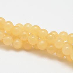 Natural Yellow Jade Bead Strands, Round, 10mm, Hole: 1mm, about 19pcs/strand, 7.75 inch(G-K121-02-10mm)