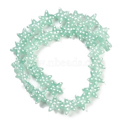 Handmade Lampwork Beads Strands, Star with Polka Dot Pattern, Turquoise, 13~14.5x15~15.5x6.5~7mm, Hole: 1.2mm, about 29~30pcs/strand, 35.6~37.5cm(LAMP-I027-09C)