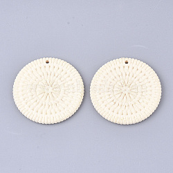 Acrylic Pendants, Imitation Woven Rattan Pattern, Flat Round, Bisque, 47x5mm, Hole: 2mm(OACR-T014-03I)