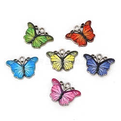 Alloy Enamel Pendants, Long-Lasting Plated, Cadmium Free & Nickel Free & Lead Free, Platinum, Butterfly Charm, Mixed Color, 13.5x18x1.5mm, Hole: 1.3mm(ENAM-K069-28P)
