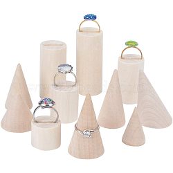 Wood Ring Displays, Cone & Column, Antique White, 11pcs/set(RDIS-OC0001-01)