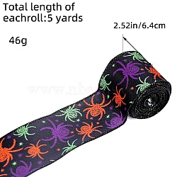 Cloth Grosgrain Printed Ribbon for Halloween Gift Wrapping, Spider, 2-1/2 inch(64mm), 5 yards/pc(PW-WGAF706-03)