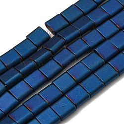 Electroplated Non-magnetic Synthetic Hematite Beads Strands, Square, Matte Style, 2-Hole, Blue, 6x6x3mm, Hole: 1.2mm, about 69pcs/strand, 15.55 inch(39.5cm)(G-C106-A01-14)