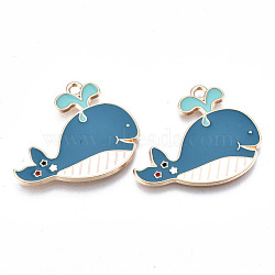 Eco-Friendly Alloy Enamel Pendants, Cadmium Free & Lead Free & Nickel Free, Whale, Light Gold, Light Sky Blue, 24x29x1.8mm, Hole: 2mm(ENAM-Q437-014-NR)