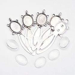 Bookmark Making Sets, with Alloy Cabochon Settings and Glass Cabochons, Oval, Cadmium Free & Nickel Free & Lead Free, Antique Silver, 94x27x3.5mm, Tray: 25x18mm(DIY-X0269-02AS-NR)