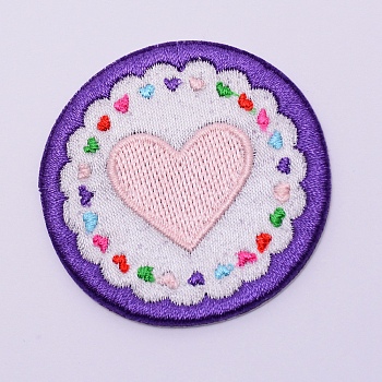 Computerized Embroidery Cloth Iron on/Sew on Patches, Costume Accessories, Appliques, Flat Round with Heart, Colorful, 49x1.5mm