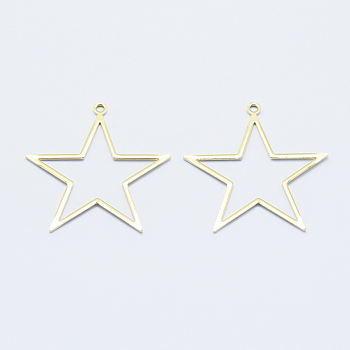 Long-Lasting Plated Brass Pendants, for DIY Jewelry Making and Crafting, Real 18K Gold Plated, Nickel Free, Star, 39.5x38.5x1mm, Hole: 2mm