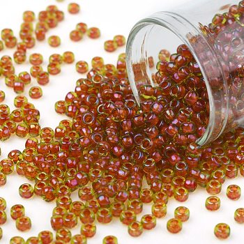TOHO Round Seed Beads, Japanese Seed Beads, (303) Inside Color Jonquil/Hyacinth Lined, 8/0, 3mm, Hole: 1mm, about 222pcs/10g
