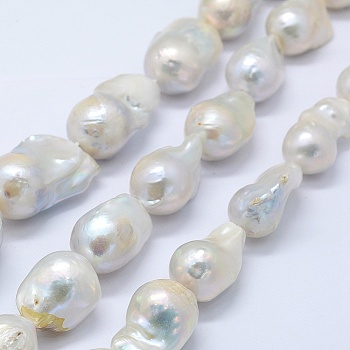 Natural Baroque Pearl Keshi Pearl Beads Strands, Cultured Freshwater Pearl, Nuggets, Creamy White, 20~30x15~19x15mm, Hole: 0.5mm, about 20pcs/strand, 15.3 inch