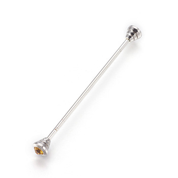 Brass Tie Pin, with Rhinestone, Platinum, Light Topaz, 64mm, Pin: 1.6mm
