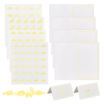 8 Sheets 4 Styles PVC Waterproof Self-Adhesive Sticker, Cartoon Decals for Gift Cards Decoration, with 60Pcs Paper Table Place Cards, Sea Animals, Gold, Self-Adhesive Sticker: 165x140x0.2mm, Sticker: 25x25mm, 2 sheets/style