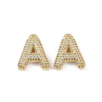 Brass Micro Pave Clear Cubic Zirconia Pendants, Letter A, 22.5x18.5x6mm, hole: 3.5x2mm
