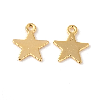 Brass Charms, Star Charm, Real 18K Gold Plated, 9.5x8x0.5mm, Hole: 1mm