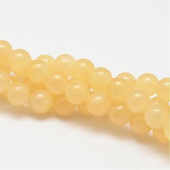 Natural Yellow Jade Bead Strands, Round, 10mm, Hole: 1mm, about 19pcs/strand, 7.75 inch