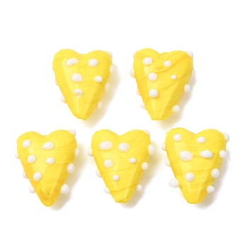 Handmade Lampwork Enamel Beads, Hand Painted Beads, Bumpy Heart, Yellow, 21x17~18x9~10mm, Hole: 1.8~2mm