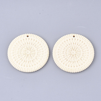 Acrylic Pendants, Imitation Woven Rattan Pattern, Flat Round, Bisque, 47x5mm, Hole: 2mm