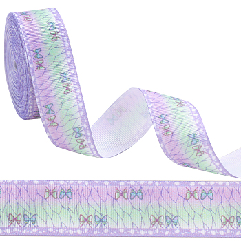 10 Yards Polyester Printed Grosgrain Ribbon, for Gift Wrapping, Party Decoration, Butterfly Pattern, Lilac, 1 inch(25mm)