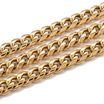 304 Stainless Steel Cuban Link Chain, Unwelded, with Spool, Golden, 7.5x6x3mm, 16.4 Feet(5m)/roll