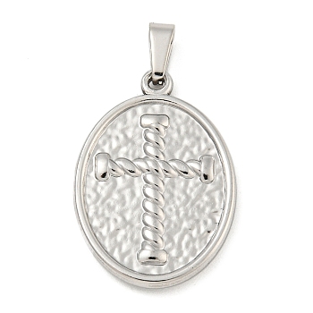 Non-Tarnish 304 Stainless Steel Pendants, Religious Theme Charm, Oval with Saint, Stainless Steel Color, 26.5x18.5x2.5mm, Hole: 5x3mm