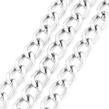 Aluminium Twisted Curb Chains, Diamond Cut Chains, Faceted, Silver, 10x6.5x1.8mm