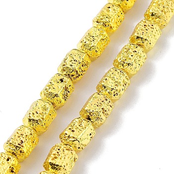 Electroplated Natural Lava Rock Beads Strands, Hexagon, Golden Plated, 8~8.5x6.5~7x6~6.5mm, Hole: 1.4mm, about 47pcs/strand, 15.67''(39.8cm)