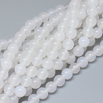 Natural White Agate Beads Strands, Grade A, Round, 8~8.5mm, Hole: 0.7mm, about 48 pcs/Strand, 14.96 inch(38 cm)