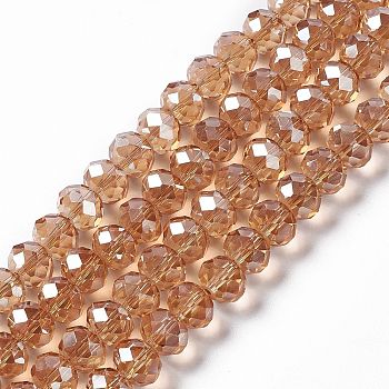 Handmade Glass Beads, Faceted Rondelle, Camel, 10x7mm, Hole: 1mm, about 70~72pcs/strand