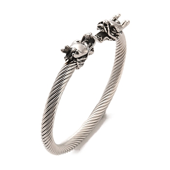 304 Stainless Steel Cuff Bangles, Dragon Torque Bangles, Antique Silver, Inner Diameter: 2-1/2 inch(6.5cm)