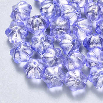 Transparent Spray Painted Glass Beads, with Glitter Powder, Flower, Medium Slate Blue, 10.5x9.5x8mm, Hole: 1mm