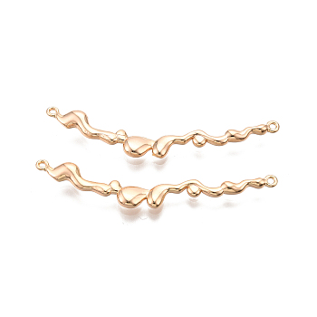 Brass Wavy Connector Charms, Nickel Free, Real 18K Gold Plated, 52x8.5x3mm, Hole: 1.2mm