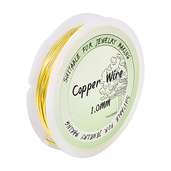 Round Copper Jewelry Wire, Long-Lasting Plated, Gold, 18 Gauge(1mm), about 5.91 Feet(1.8m)/Roll