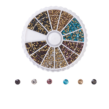 Grade A Glass Rhinestone, Pointed Back & Back Plated, Diamond, Mixed Color, 1.9~2mm, about 370pcs/compartment, 4440pcs/box