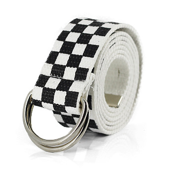 Tartan Pattern Cloth Chain Belt with Alloy Clasp for Women, Black, 50-1/4 inch(127.5cm)