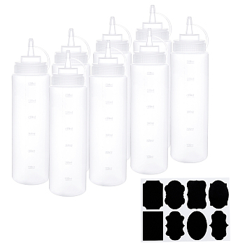 Plastic Squeeze Bottles, with Twist On Cap Lids and Discrete Measurements, for Ketchup, Sauces, Paint, and More, with Chalkboard Sticker Labels, Mixed Color, 24.5x6.7cm, Capacity: 600ml