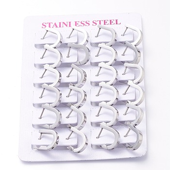304 Stainless Steel Huggie Hoop Earrings, U Shape, Stainless Steel Color, 15x12.5x3mm, Pin: 1mm, 12pairs/card