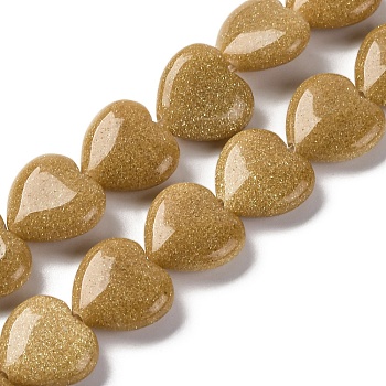 Synthetic Yellow Goldstone Beads Strands, Heart, 14~14.5x13.5~14x6~6.5mm, Hole: 1mm, about 28pcs/strand, 15.16''(38.5cm)