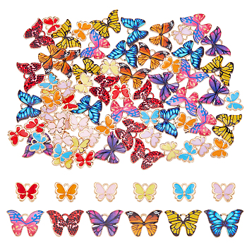 72Pcs 12 Styles Alloy Enamel Charms, Light Gold, Butterfly Charm, Mixed Color, 10.5x13x2.5mm, Hole: 1.6mm, 6pcs/style