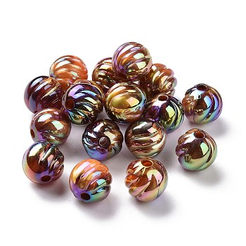 UV Plating Rainbow Iridescent Acrylic Beads, with Gold Foil, Twist Round, Sienna, 15mm, Hole: 3mm