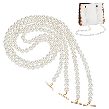 WADORN 2 Strands Resin Imitation Pearl Beaded Bag Straps, with Alloy T-Bar Clasp, Golden, 100cm